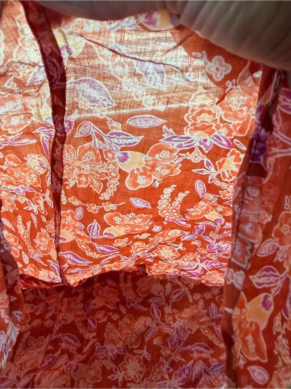 J. Crew Rusty-Orange Floral Ramie Fabric Split-Neck Tunic #129